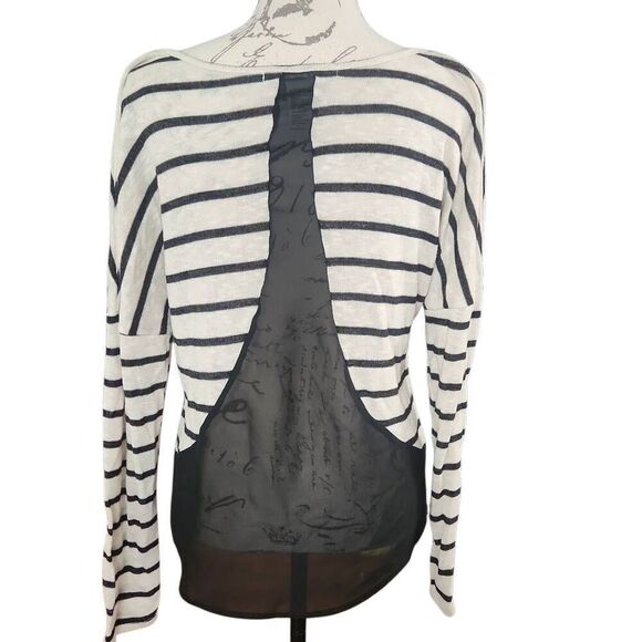 American Rag Women's Size Large Black White Striped Back Sheer Panel Top - Picture 5 of 7